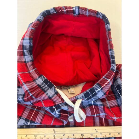 Lands' End Serious Sweats Hooded Lounger Gown Red White Blue Plaid Size L - Picture 13 of 14
